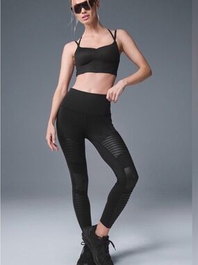 ALO Yoga Black High-Waist Moto-Panel Leggings